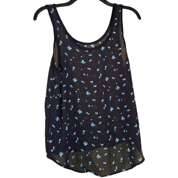 Floral Blue and Black Sheer Tank Miniature Blue Bundled Flowers - Picture 2 of 3